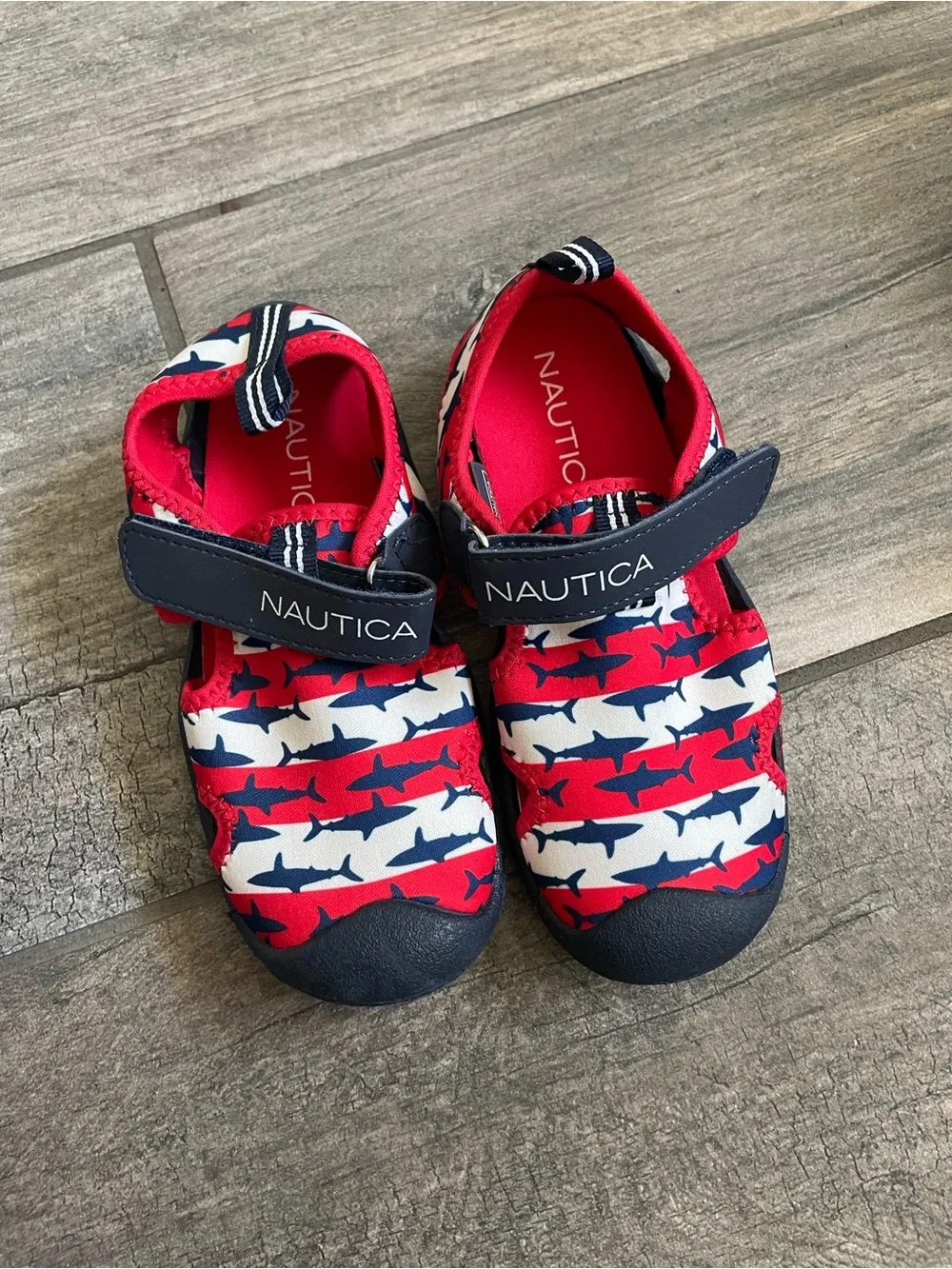 Nautica Red Navy Shark-Print Kids Water Shoes